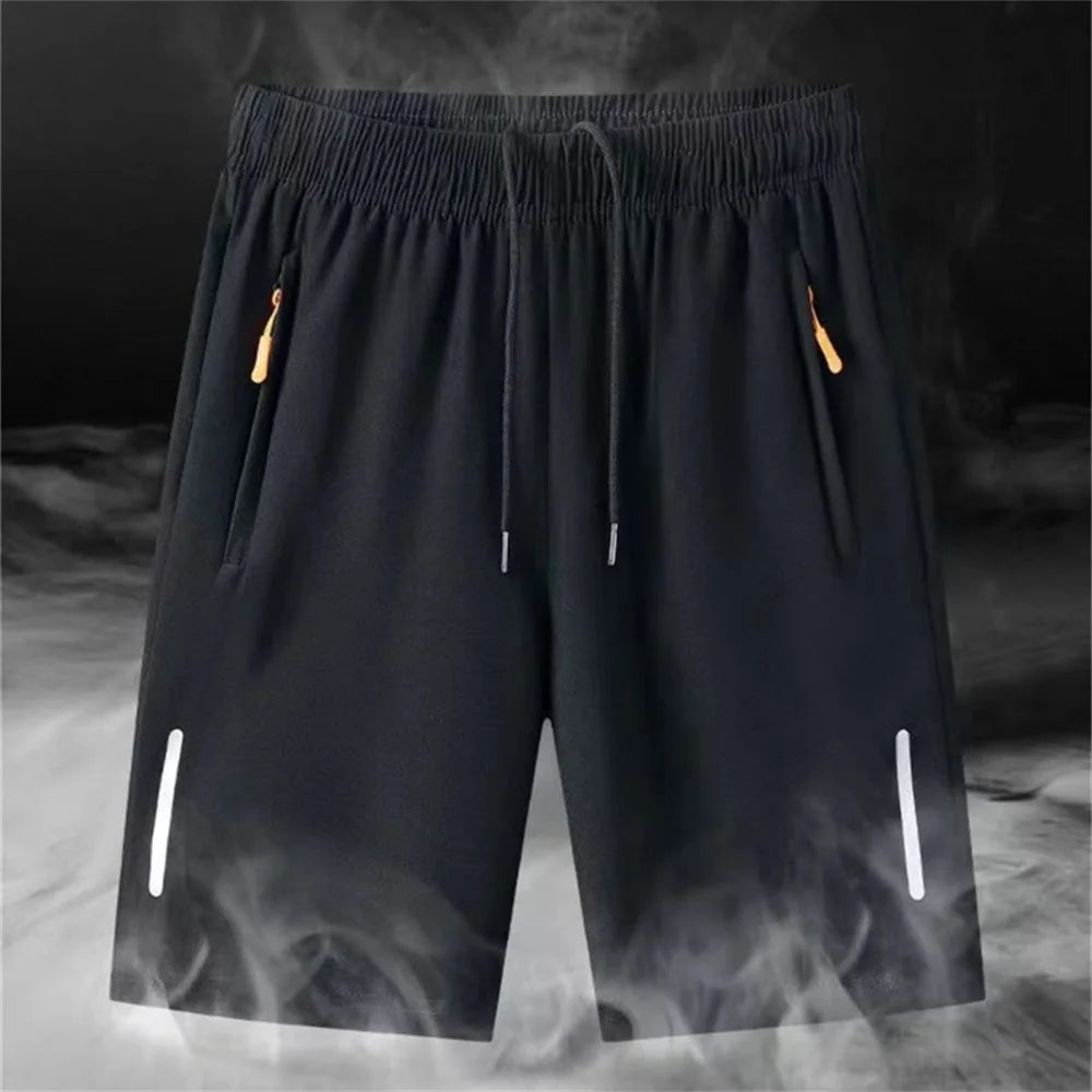 Pantalon court de plage d'été pour hommes, Short de sport décontracté, Ultra-fin, soie glacée, séchage rapide, fermeture éclair, ample, pantalon de survêtement de gymnastique, de Jogging
