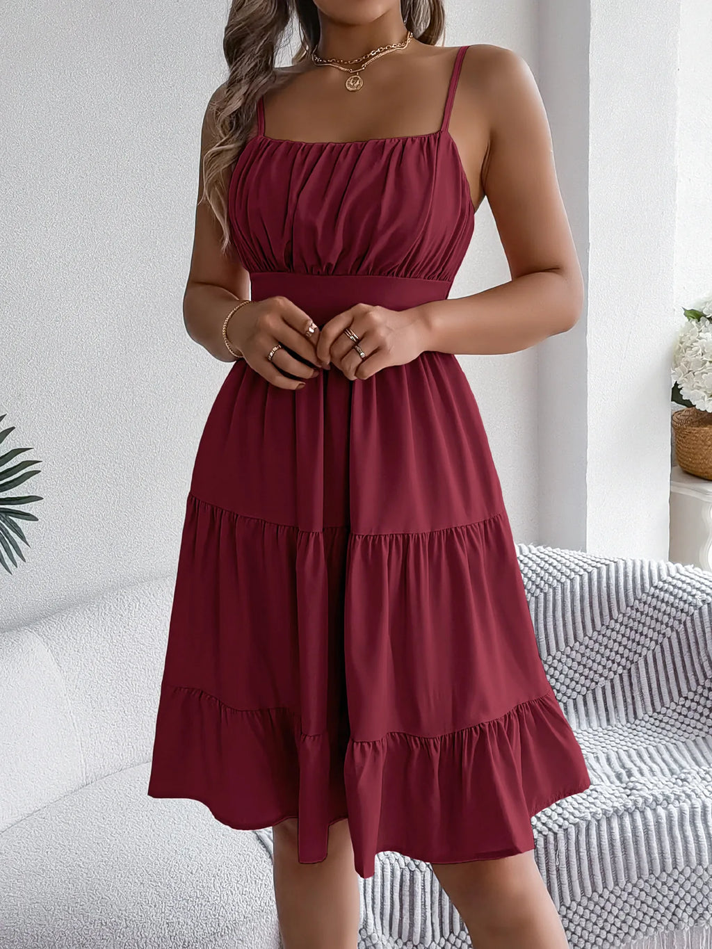 Robe décontractée à volants pour les vacances, collection Printemps-Été 2026, robes unies pour femme, Vêtements pour la Saint-Valentin, Rose et Bleu
