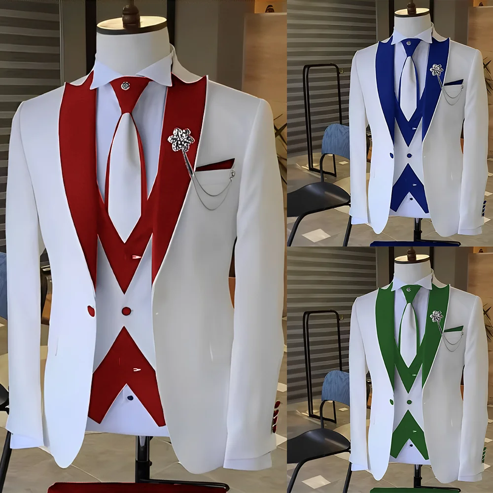 Costume Blanc et Noir pour Homme, Smoking de Mariage, Revers Patricia, Terno Mascul37, de Bal, Marié, Ensembles Blazer Slim Fit, 3 Pièces