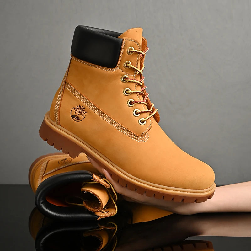 Chaussures de marche pour hommes de haute qualité mode Sports de plein air loisirs bottes hautes hiver velours anti-dérapant plat à lacets bottes pour homme