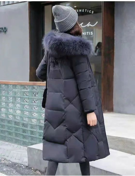 Femmes Maxi longueur Parkas manteaux veste à capuche surdimensionné solide fermeture éclair col de fourrure manches longues ample épais décontracté 2025 automne hiver
