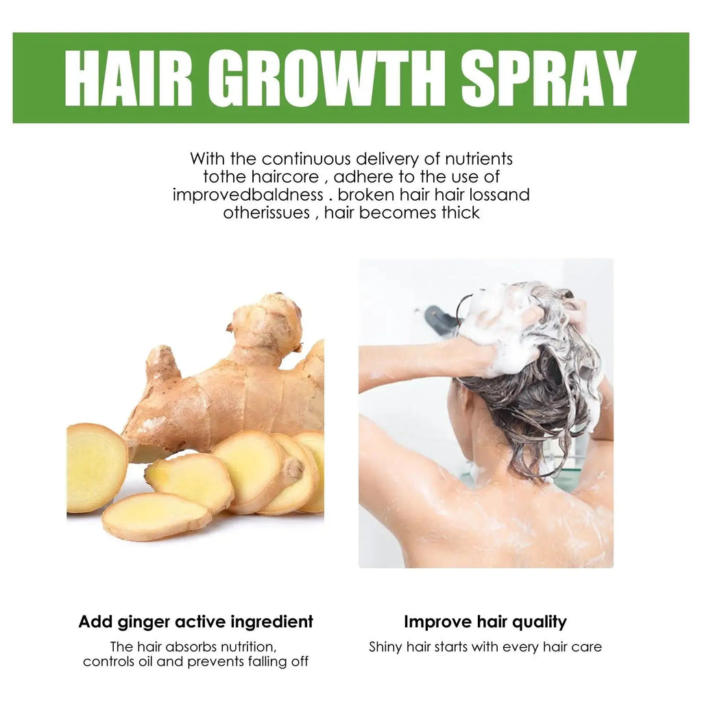 Spray rapide pour la croissance des cheveux au gingembre, Anti-chute des racines, sérum pour la repousse des cheveux, réparation endommagée du cuir chevelu, produits de soins nourrissants pour femmes et hommes
