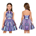 Robe de soirée métallique brillante pour enfants filles, dos nu, sans manches, strass, ourlet à plusieurs niveaux, robe trapèze, robe de bal de concours d'anniversaire