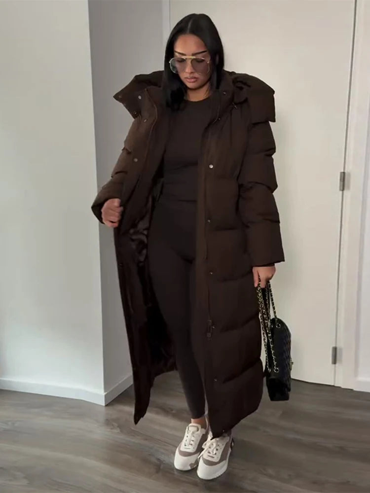 Veste longue à lacets à capuche pour femme, couleur unie, fermeture éclair, manches longues, manteaux amples, polyvalents, chauds et minimalistes, nouvelles vestes d'hiver pour femmes