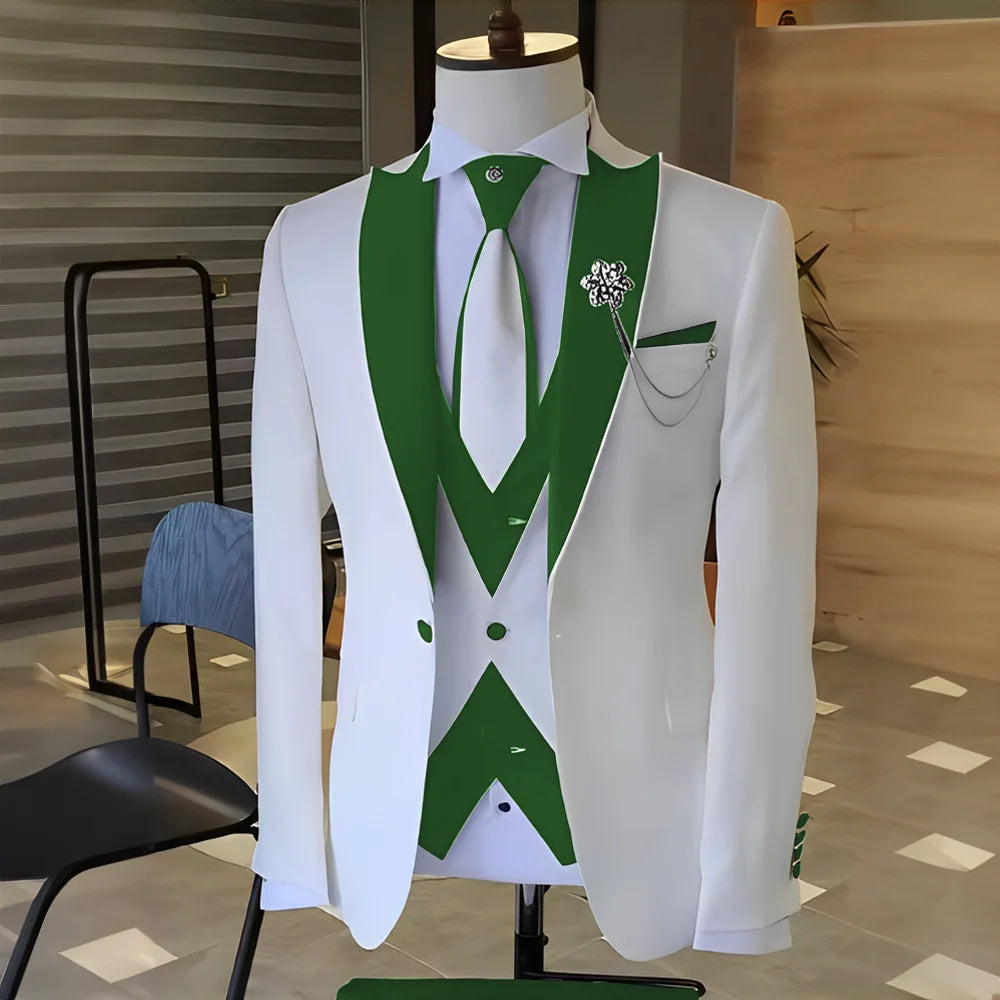 Costume Blanc et Noir pour Homme, Smoking de Mariage, Revers Patricia, Terno Mascul37, de Bal, Marié, Ensembles Blazer Slim Fit, 3 Pièces