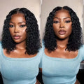 Perruque Courte Bouclée Bob 427 Cheveux Humains Ondulés Profonds Densité 260 avec Fermeture en Dentelle HD 5x5 pour Femmes Noires Prête à Porter Sans Colle