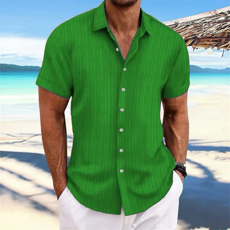 Chemise Homme 2024 - Chemise d'été fine, col montant, manches courtes, style décontracté pour le shopping en extérieur, tailles XS-6XL, en tissu lin
