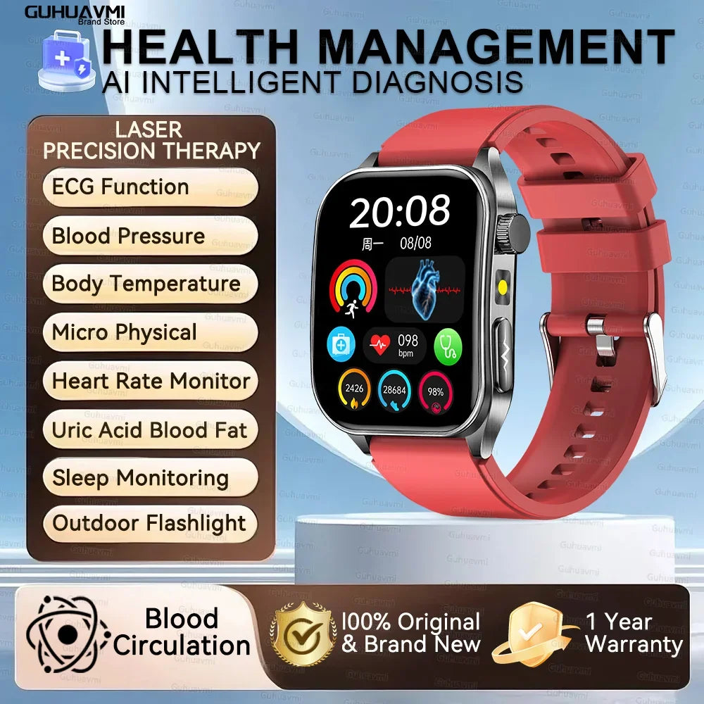2025New 650nm Laser conditionnement verre saphir montre intelligente hommes ECG fréquence cardiaque Micro examen physique santé Smartwatch température