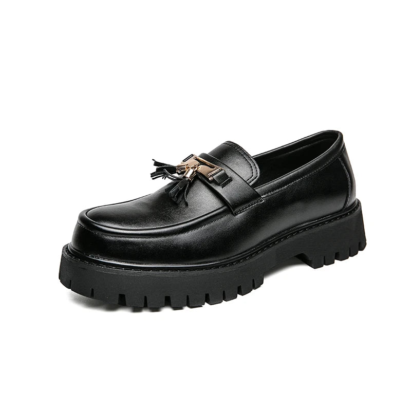 Nouvelles chaussures à plate-forme mocassins chaussures hommes chaussures de mariage à semelles épaisses noir chaussures d'affaires formelles sans lacet en cuir augmenter chaussures décontractées