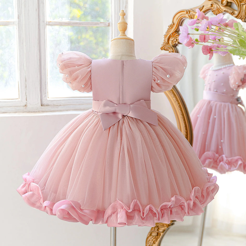 Robe de princesse élégante pour filles, en tulle, avec imitation de perles, pour l'été, les anniversaires, les bals de promo, les mariages, les demoiselles d'honneur et les concours de beauté