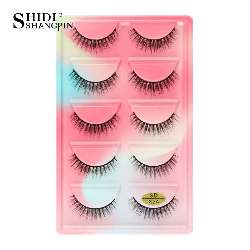 Cils 3D en faux vison X05, cils postiches volumineux et légers, 5 paires réutilisables, cils doux et volumineux, aspect naturel pour le maquillage quotidien et les soirées