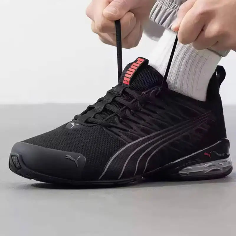 2026 PUMA 379601-01 Baskets de course en maille noires et rouges, avec coussin d'air respirant et amortissant, chaussures de sport décontractées unisexe