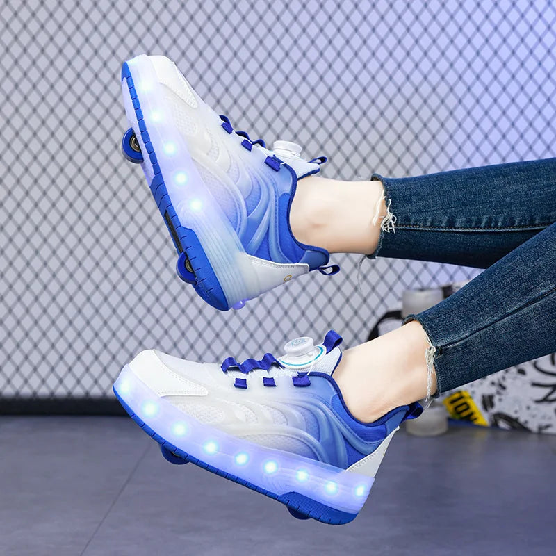 Chaussures de patin à roulettes à deux roues pour enfants, baskets lumineuses de sport lumineuses pour garçons et filles, Skateboard avec chargeur USB