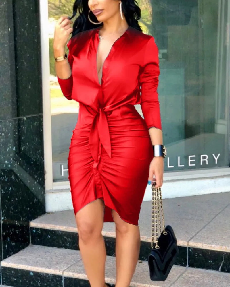 Femmes Sexy col en V profond Mini robes dames à manches longues fête Club robe moulante