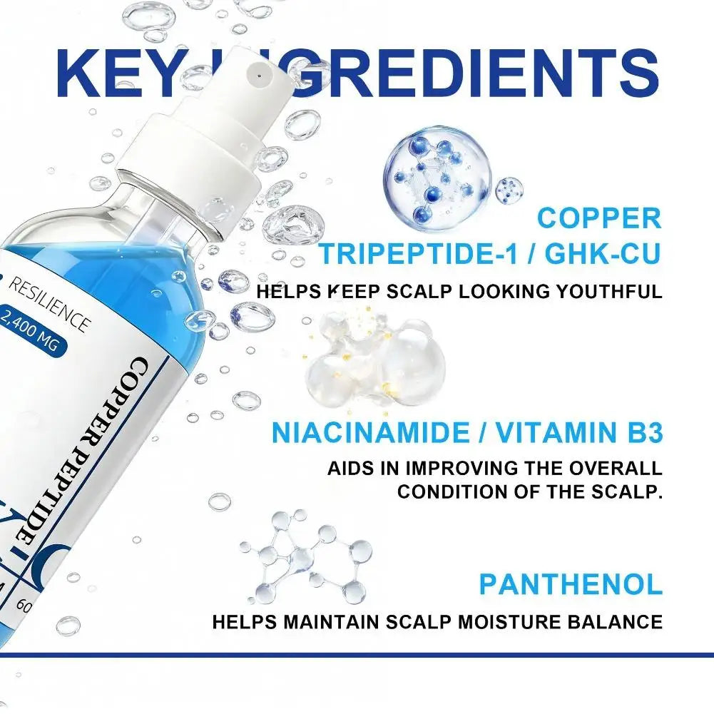 Sérum de croissance des cheveux au peptide de cuivre GHK-Cu, anti-perte de cheveux, essence pour le cuir chevelu, liquide réparateur, huile nourrissante pour hommes et femmes, 60 ml
