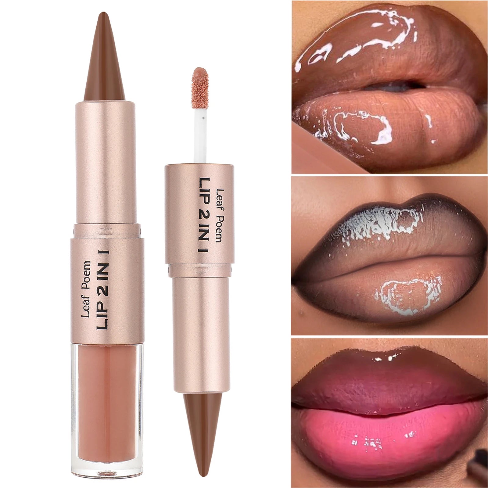 Brillant à lèvres miroir 2 en 1, nu, marron, rose, dégradé conique, crayon de Contour, mat, imperméable, Sexy, maquillage