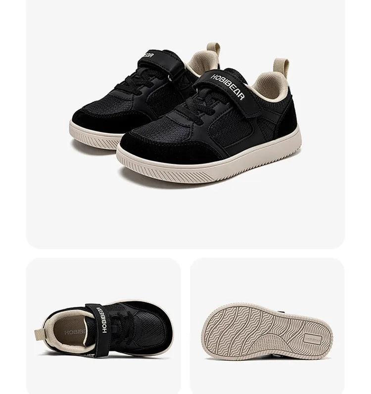 HOBIBEAR chaussures large largeur pour enfants pieds nus crochet boucle baskets minimaliste en cuir artificiel léger doux chaussures de marche
