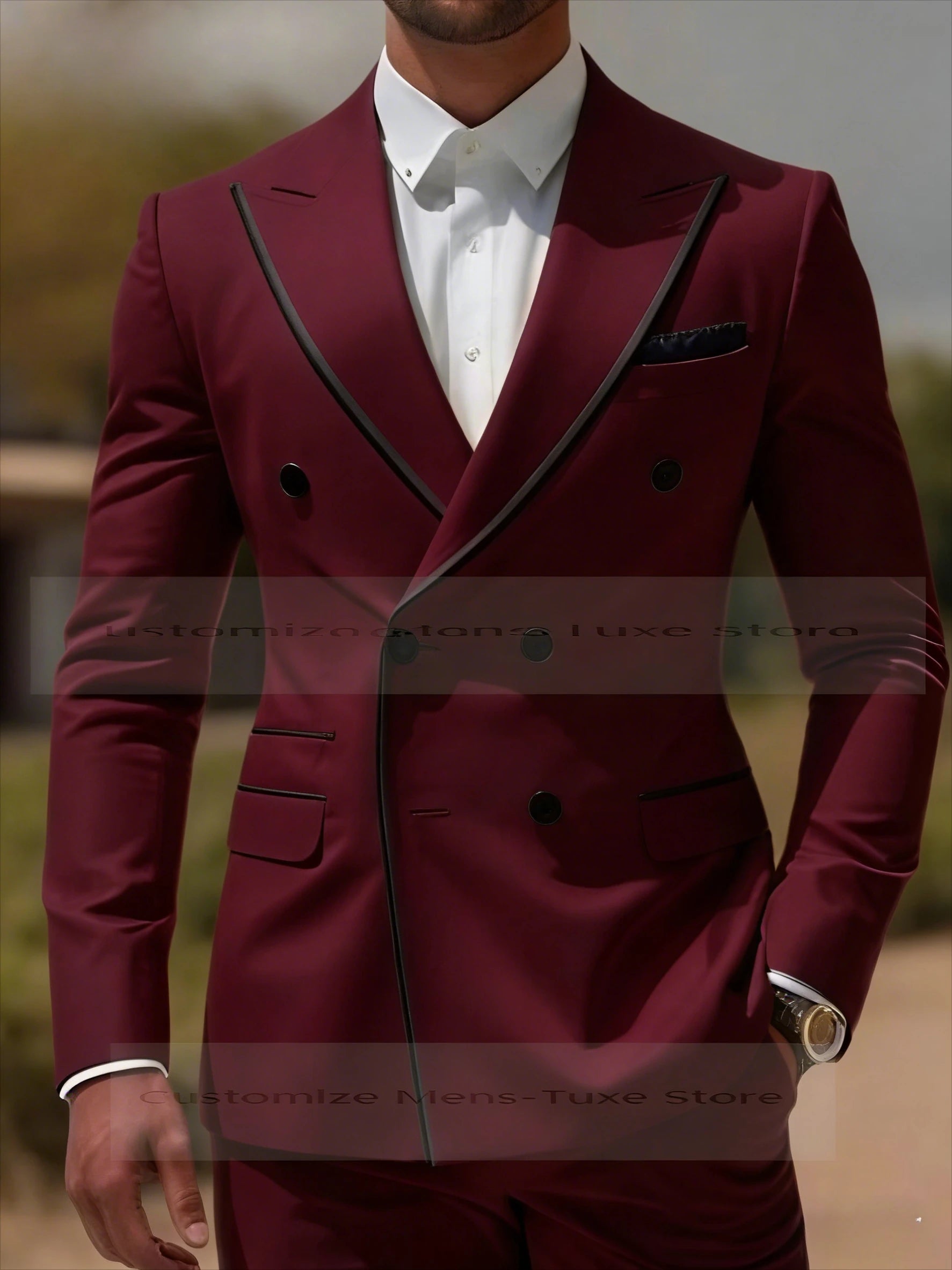 Col noir Orange homme d'affaires hommes costume marié Groomsman fête de mariage bal formel Tuxedos 2 pièces ensemble Blazer pantalon