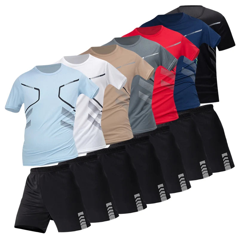 2 ensembles de taille européenne et américaine homme pantalon court à manches courtes costume homme T-shirt décontracté costume de course de remise en forme de sport