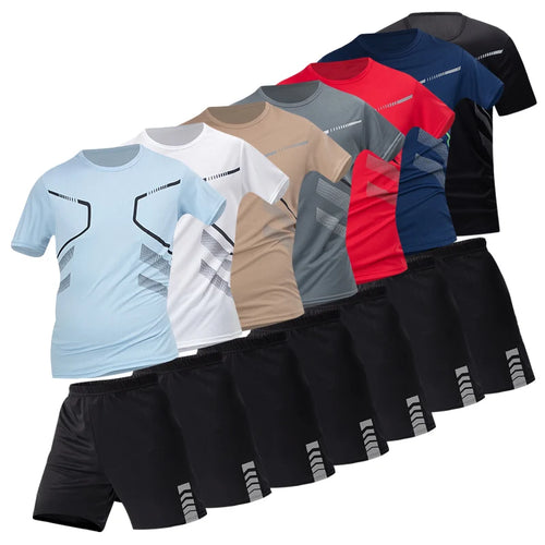 2 ensembles de taille européenne et américaine homme pantalon court à manches courtes costume homme T-shirt décontracté costume de course de remise en forme de sport