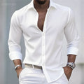 Chemise blanche décontractée pour homme, couleur unie, tissu extensible à manches longues, chemise formelle pour affaires, tissu confortable
