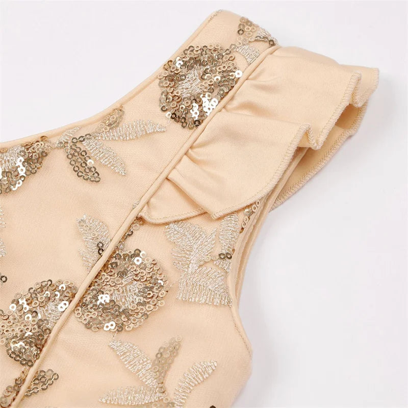 Robe d'été brodée de fleurs et de paillettes pour filles de 3 à 10 ans, sans manches, robes de princesse de fête, cadeau de noël et d'anniversaire, vêtements décontractés pour enfants
