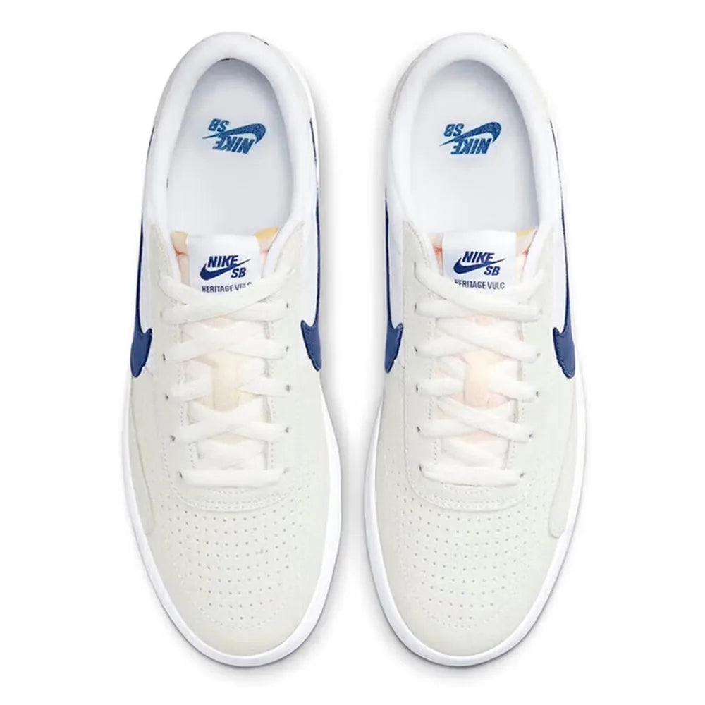 Nike Heritage Vulc SB Chaussures de skate basses confortables, antidérapantes, durables et légères Unisexe Blanc cassé et bleu CD5010-105