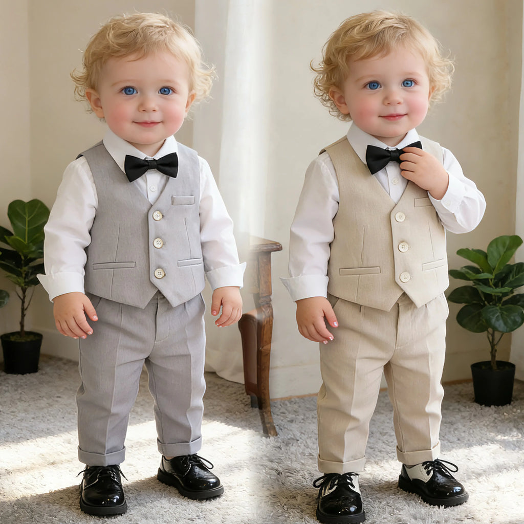 Costume de photographie pour garçons de 1 an, style britannique, beige, pour mariage, spectacle ou cérémonie, pour enfants