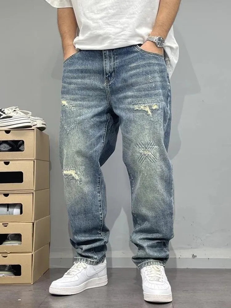 Jean à jambes droites pour hommes, nouvelle tendance, couleur Pure, rétro, ample, sport, grande taille, pantalon en Denim de haute qualité, automne et printemps