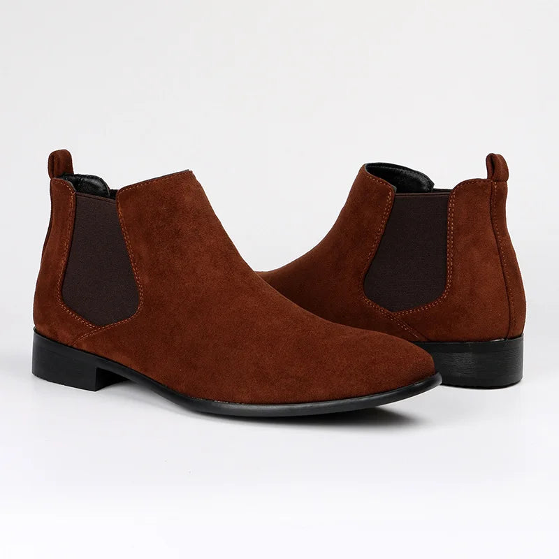 Bottines Chelsea en daim pour hommes, chaussures d'affaires en cuir à bout carré, bottes courtes à enfiler, grande taille, chaussures de styliste pour hommes