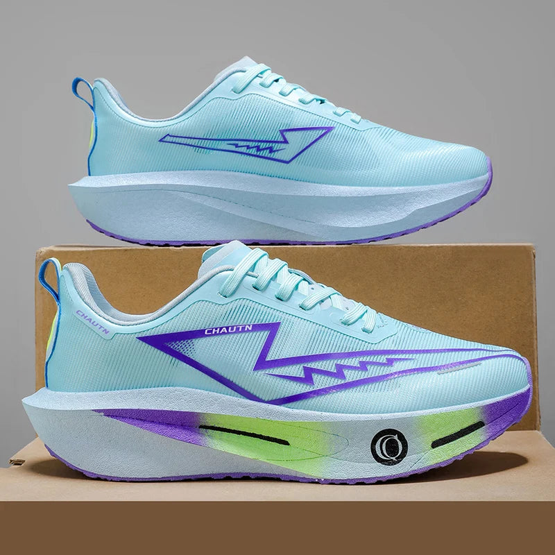 Chaussures de course respirantes à semelle épaisse avec plaque en carbone pour hommes, baskets unisexes assorties pour couples, idéales pour le jogging quotidien, professionnelles