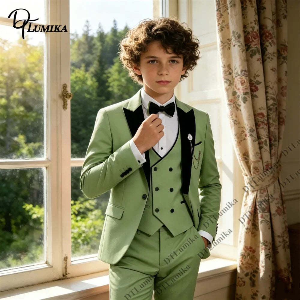 Boys Formal Suit Set 5Pcs Blazer Vest Pants Bow Tie Necktie Kids Wedding Party Tuxedo 3T-14T Children Birthday Page Boy Outfit