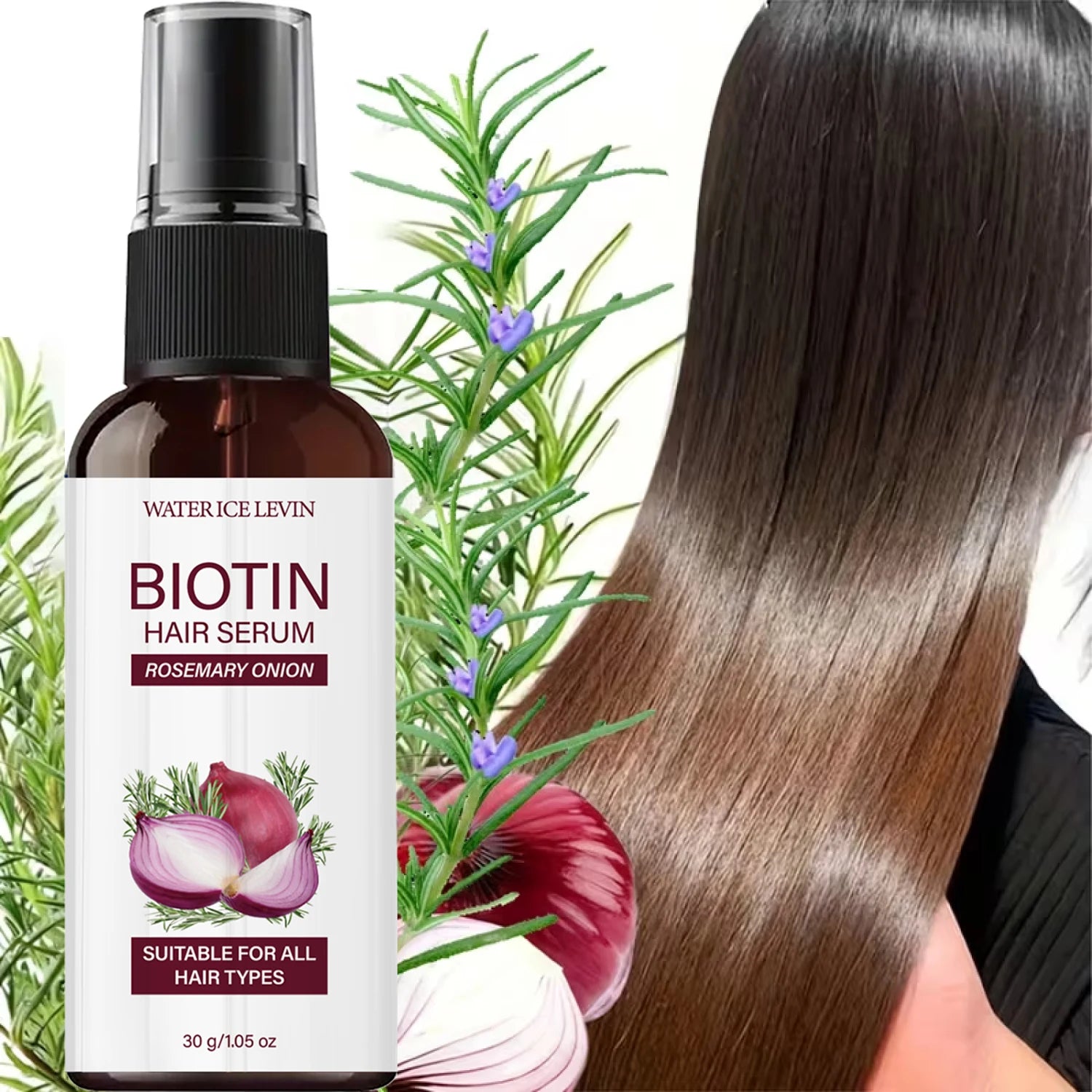 Sérum capillaire à la biotine, au romarin et à l'oignon, traitement lissant et souple pour tous types de cheveux, sérum nourrissant pour la croissance des cheveux