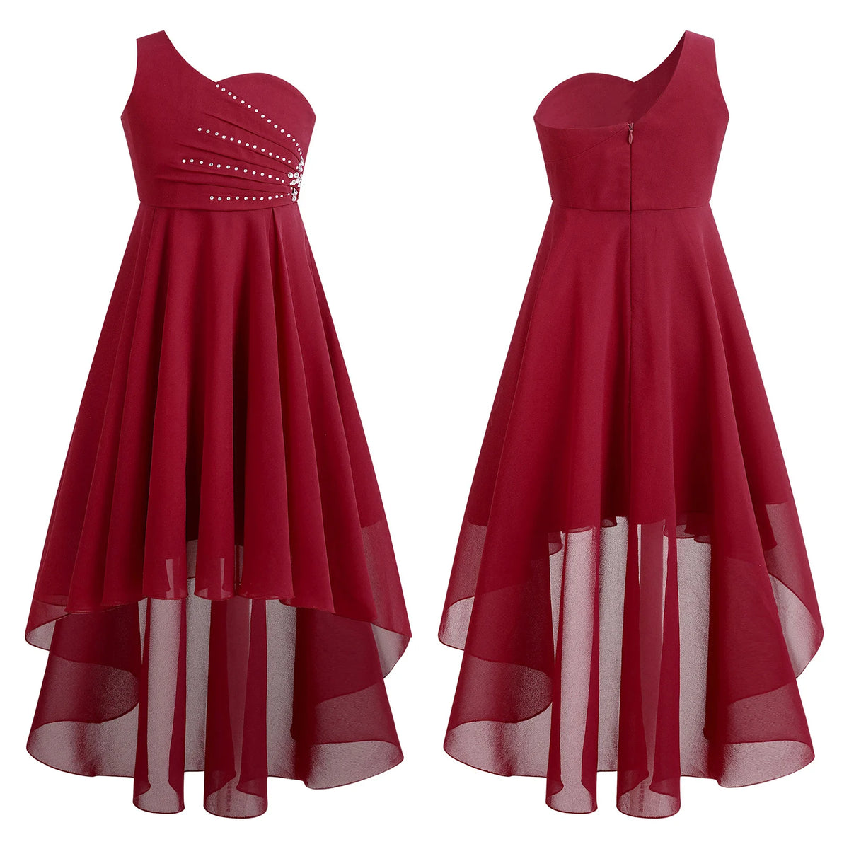 Robe d'été en mousseline de soie pour filles, tenue de princesse à paillettes, asymétrique épaule dénudée, sans manches, robe Maxi de demoiselle d'honneur junior, robes de fête de mariage