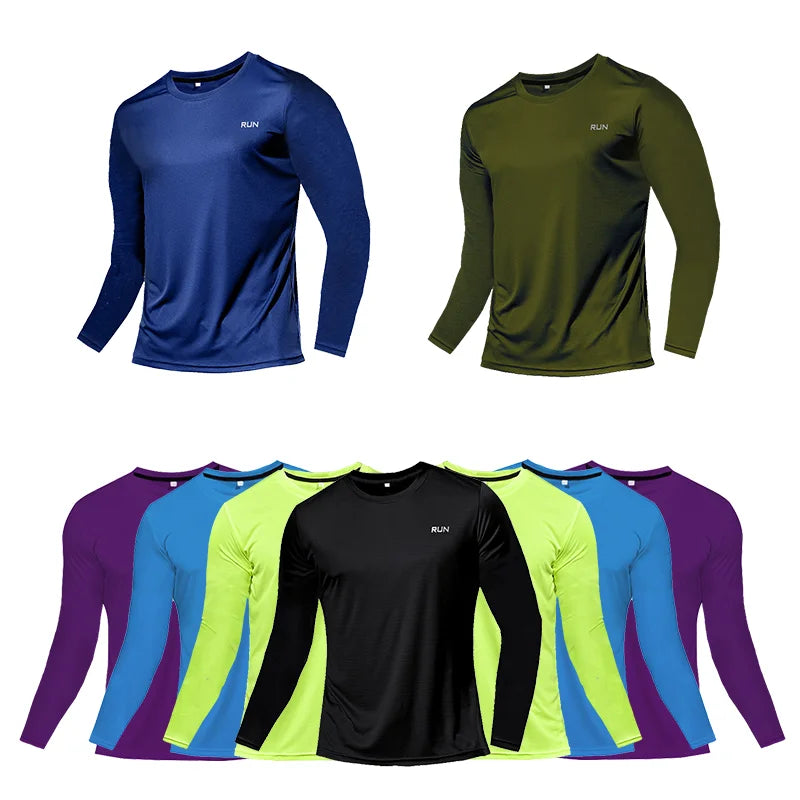 T-Shirt à manches longues en soie glacée pour hommes, Section fine, séchage rapide, respirant, Simple, vêtements de sport décontractés en plein air, équipement de Fitness, printemps