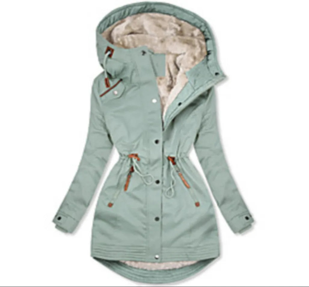 Manteau en coton pour femme, avec col chaud et poche zippée, décontracté, à capuche, coupe cintrée, automne et hiver