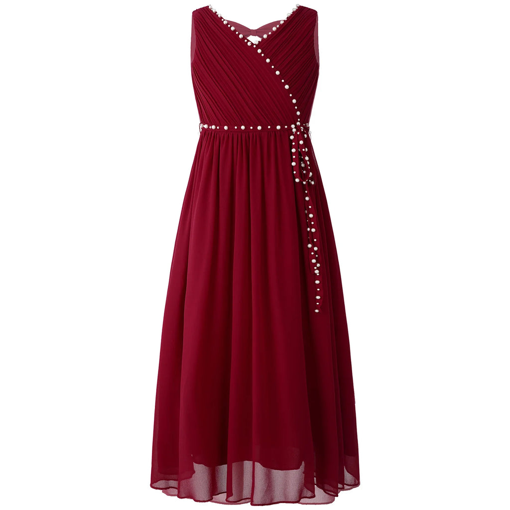 Robe à Fleurs en Mousseline de Soie pour Fille, Tenue de Mariage, Demoiselle d'Honneur, ixd'Anniversaire, Découpe, Col en V Froncé, Été
