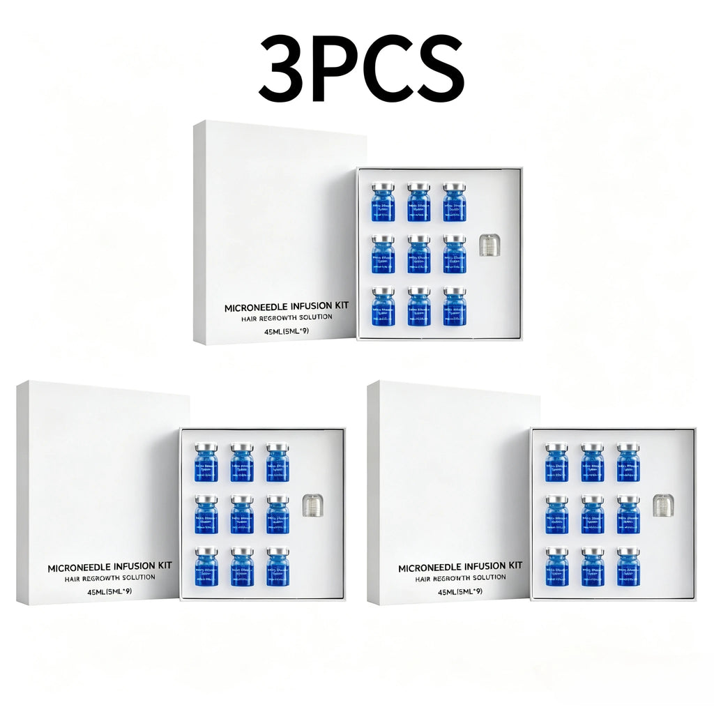 Kit de soins capillaires à micro-aiguilles pour usage domestique, contenant un sérum nutritif, formule douce pour l'entretien quotidien du cuir chevelu