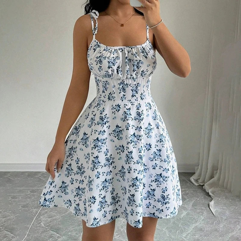 Robe courte de plage à bretelles Spaghetti florales pour femmes, robes pour femmes, vêtements pour femmes, vêtements pour femmes, robe de soirée, nouveauté 2025
