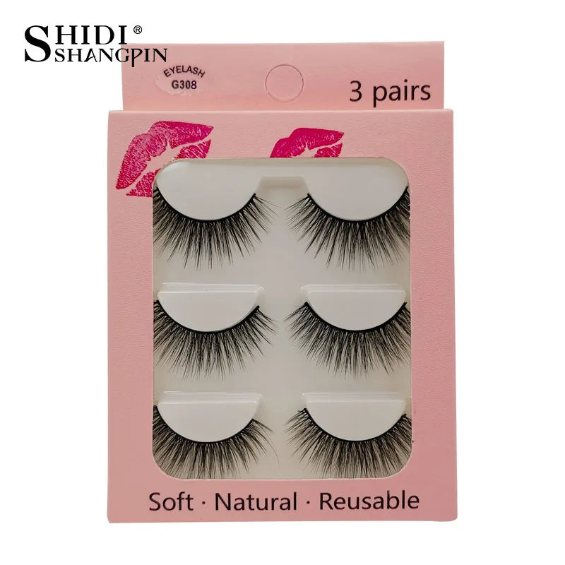 Faux Cils Naturels Longs en Vison 3D, Souples et Moelleux, fissuraminants, Faits à la Main, Outils de Maquillage pour les Yeux, 3 Paires