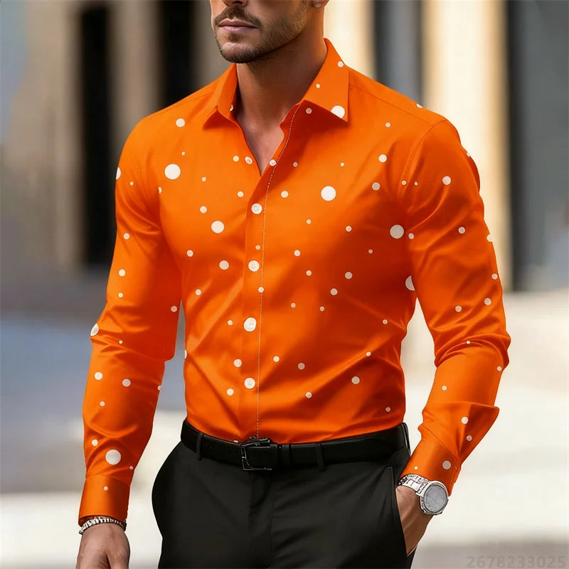 Nouvelle Chemise Décontractée à Manches Longues et Col à Revers à Pois pour Homme 2025 – Respirante, Confortable, Coupe Slim, Tendance, pour l'Extérieur – Tailles XS-6XL
