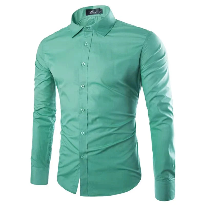 14 couleurs couleur unie hommes à la mode couleur bonbon chemise hommes décontracté à manches longues chemise pour hommes