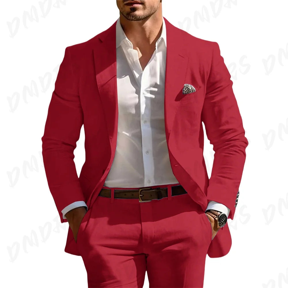 Veste et pantalon trempés classiques pour hommes, vêtements pour occasions formelles, fête, mariage, été, solide, 2 pièces