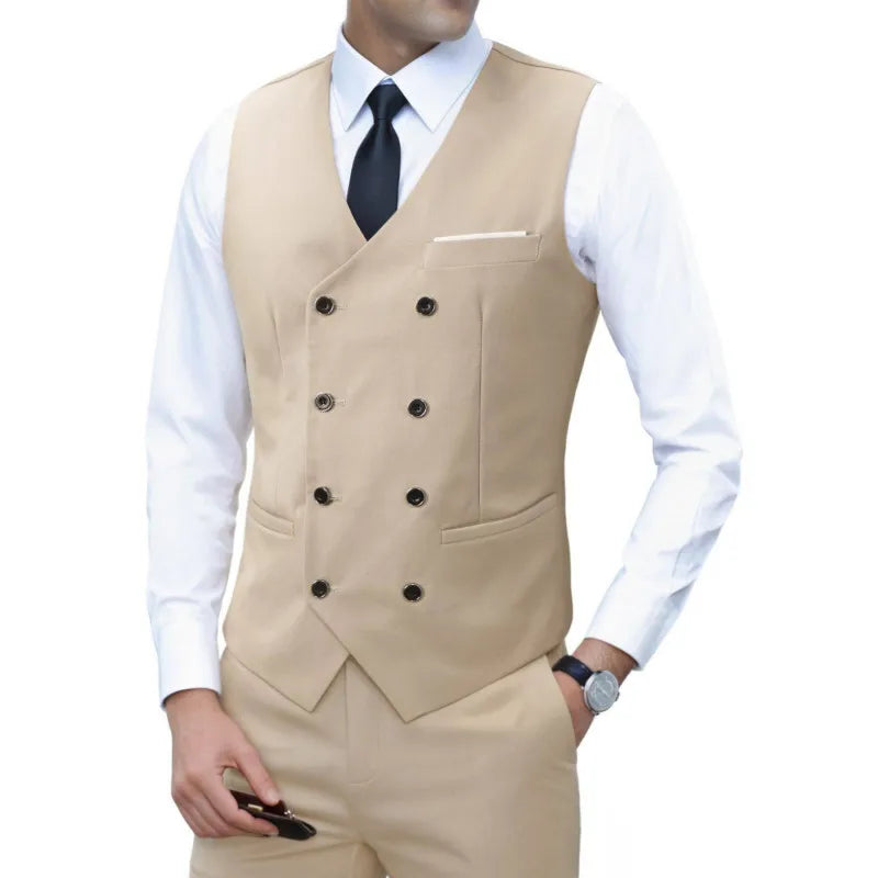 Nouvelle marque robe gilets pour hommes décontracté coupe ajustée hommes costume Gilet Double boutonnage Gilet Homme formel affaires veste