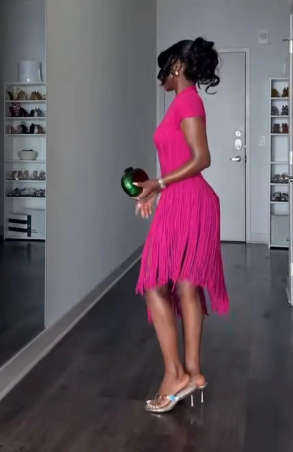 Robe Midi Asymétrique à Franges pour Femme Élégante, Été 2026, en Maille Côtelée Unie avec Découpes, Coupe Moulante, pour Soirée et Club