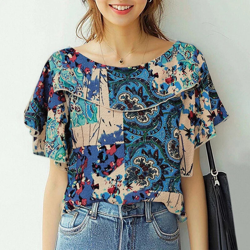 ZANZEA été femmes en mousseline de soie Blouse élégant à volants à manches courtes hauts chemise 2025 mode coréenne tunique décontractée Chic à volants ourlet Blusa