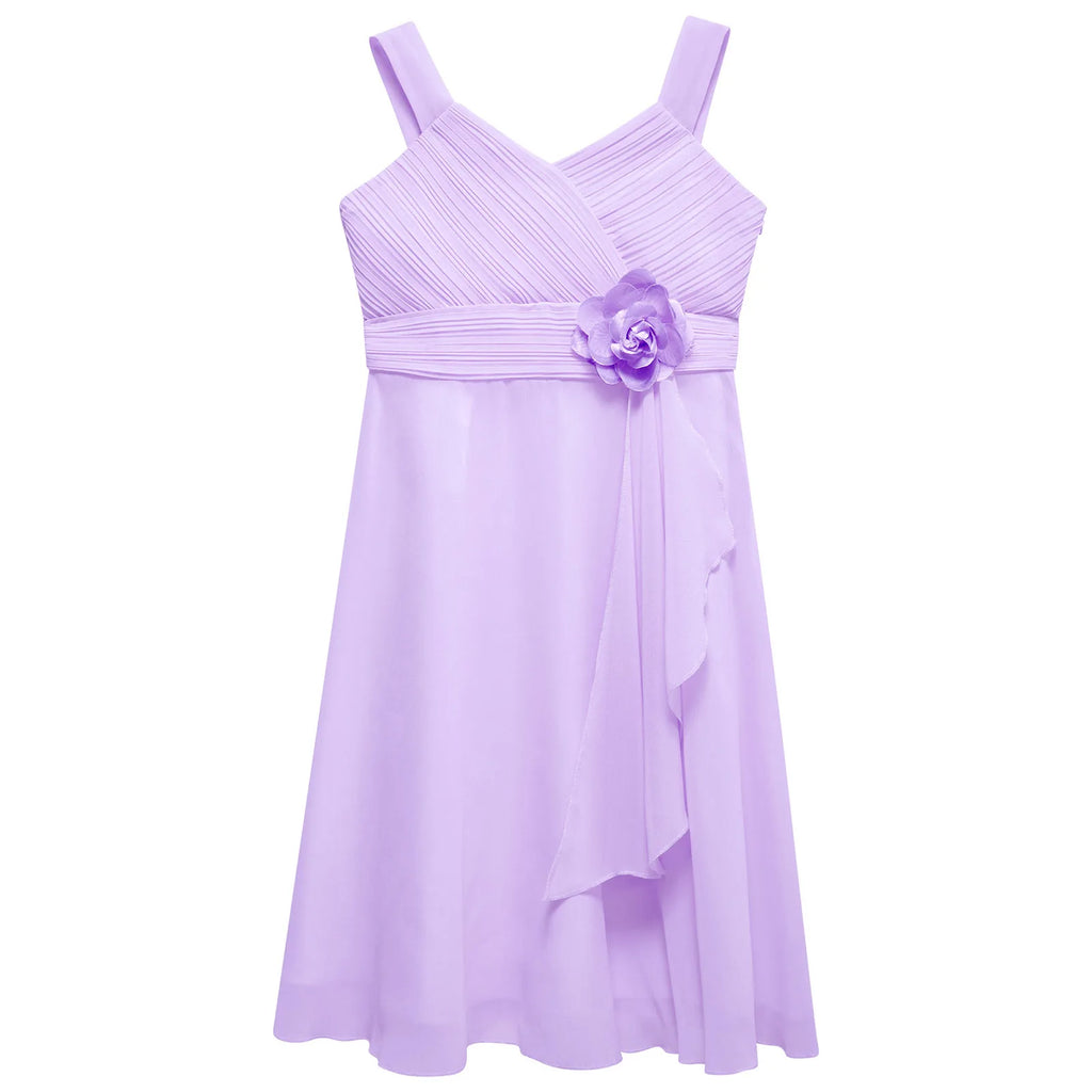 Robe de soirée élégante pour enfants filles, robe Maxi sans manches, corsage froncé en mousseline, robe de princesse de demoiselle d'honneur de mariage