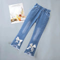 Jeans pour filles de 3 à 12 ans, pantalons longs en dentelle, à la mode, doux, avec nœud coréen, évasé, amples, décontractés, nouvelle collection 2024