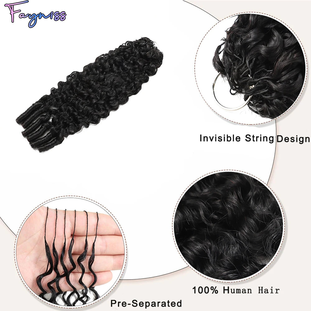 Extensions de cheveux humains bouclés birmans Miracle Knots pour tresses bohèmes, pré-séparées, effet plume, 100% cheveux humains