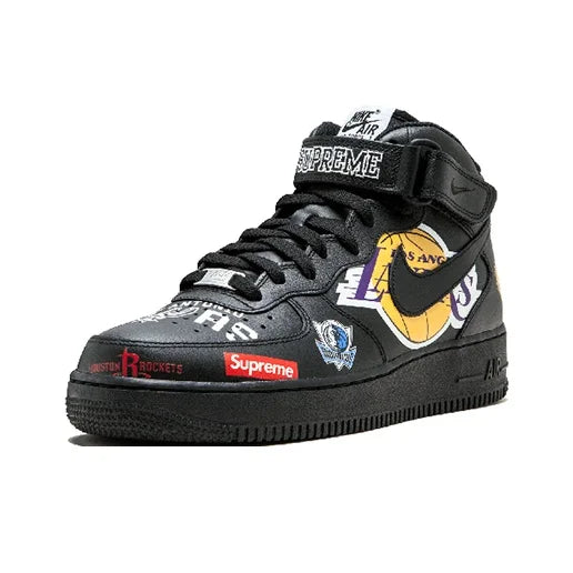Supreme X NBA X Nike Air Force 1 Chaussures de skateboard unisexe mi-hautes noires